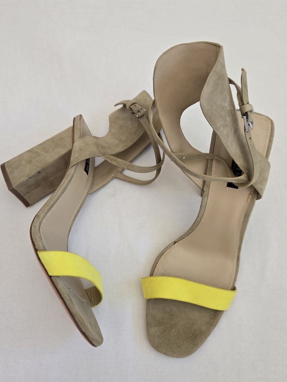 Lafayette 148 New York Block Heel Sandals Heels Suede Yellow Tan 9.5 Color Block